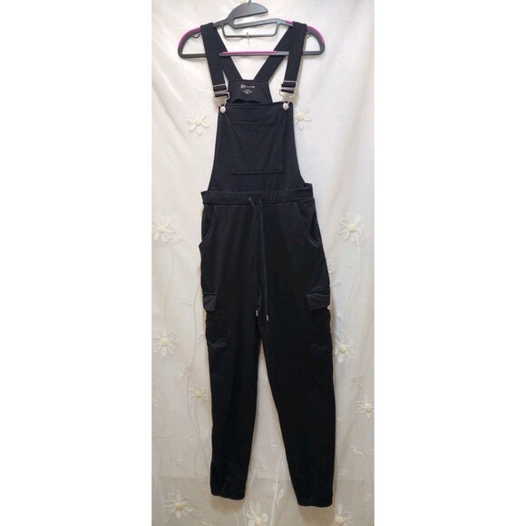 No Boundaries Womens Black Medium Bib Overalls Cargo Jumpsuit Soft Relaxed Cozy - Picture 1 of 16